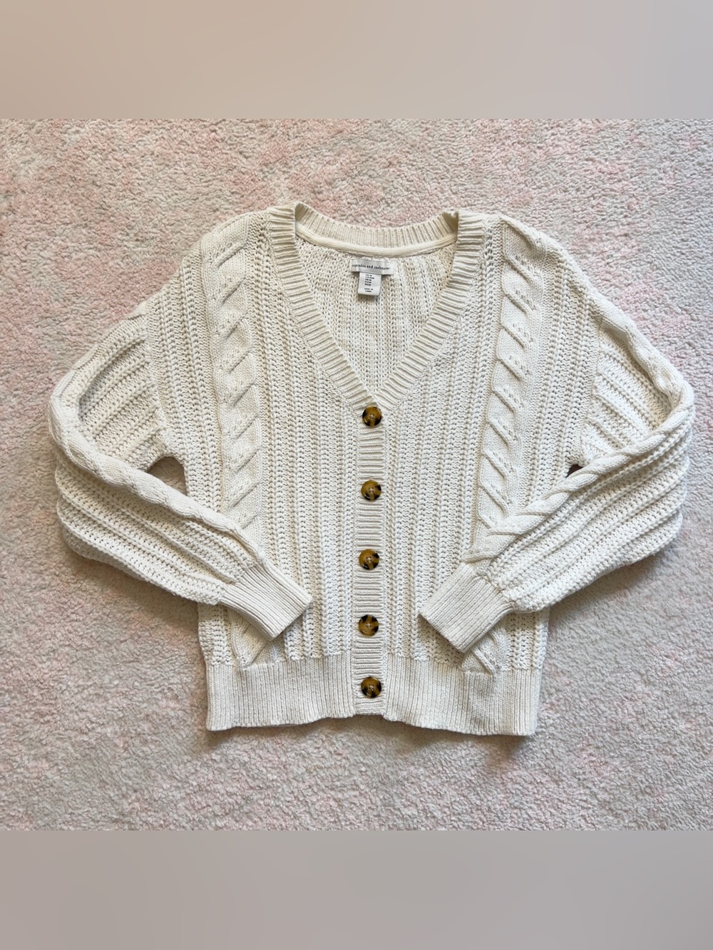cupcakes & cashmere Cream Cable Knit V-Neck Button Cardigan